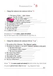 English Worksheet: Possessive S Worksheet