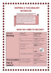 English Worksheet: vocabulary notebook