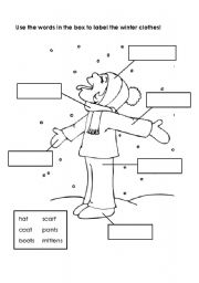 English Worksheet: Labeling Winter Clothes