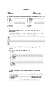 English worksheet:  Suffixes