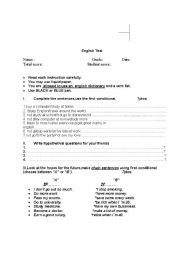 English Worksheet: Conditional test