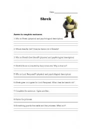 English Worksheet: Shrek 1 movie quesitonnaire