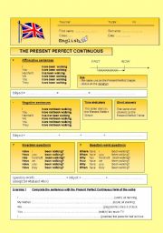 English Worksheet: The Present Perfect Continuous