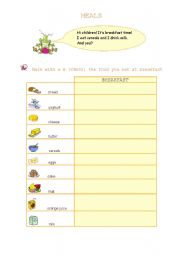 English Worksheet: Meals - Breakfast