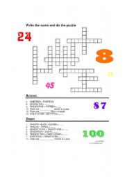 English Worksheet: Numbers Puzzle