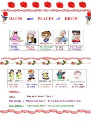 English Worksheet: Pairwork  about  age , date  and  place  of  birth 