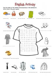 English Worksheet: Clothes Word Hunting