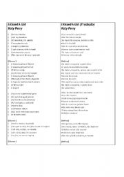English Worksheet: I kissed a girl