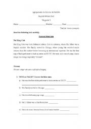 English worksheet: written test about music