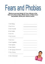 English Worksheet: Fears and Phobias 1