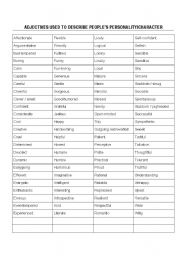 English Worksheet: Adjectives to describe people�s personality or character