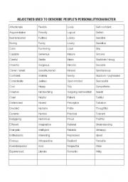 English Worksheet: Adjectives to describe peoples personality or character