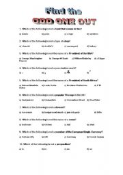 English worksheet: Find the ODD ne out