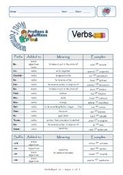 English Worksheet: Prefixes and Suffixes-Verbs