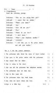 English Worksheet: P.1 English