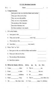 English worksheet: P.1 English worksheet