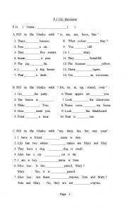 English worksheet: P.1worksheet