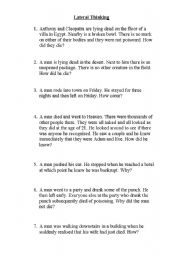 English Worksheet: Lateral Thinking Puzzles