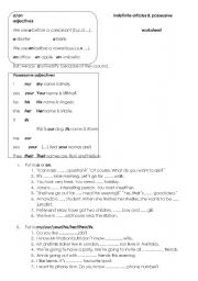 English Worksheet: indefinite articles & possessive adjectives