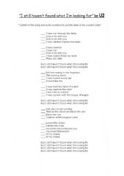 English Worksheet: song activity - U2 I still havent found what Im looking for  - present perfect