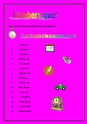 English worksheet: Numbers game