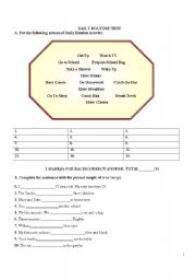 English Worksheet: Test on Daily Routine