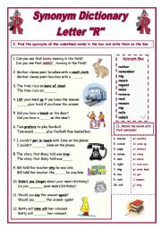 English Worksheet: Synonym Dictionary, Letter 