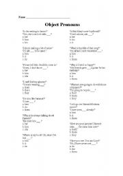 English Worksheet: Object Pronouns