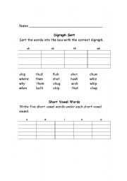 English worksheet: Digraph Practice