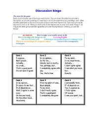 English worksheet: Discussion Bingo