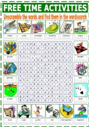 English Worksheet: FREE TIME ACTIVITIES WORDSEARCH