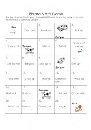 English Worksheet: Phrasal Verb Board Game