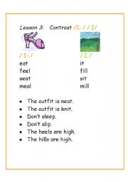English Worksheet: Phonetics/ Vowels / Contrast sounds /I:/ /I/