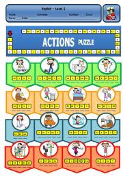 English Worksheet: ACTIONS PUZZLE