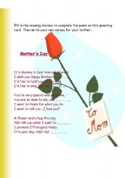English Worksheet: Dedicated to mom
