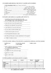 English Worksheet: Going to future