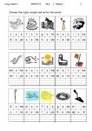 English Worksheet: long vowel a
