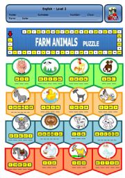 English Worksheet: FARM ANIMALS PUZZLE