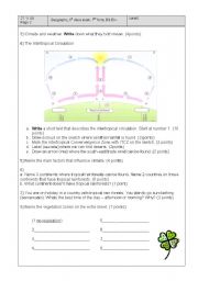 English Worksheet: class test earth in space, intertropical convergence zone, rainforest