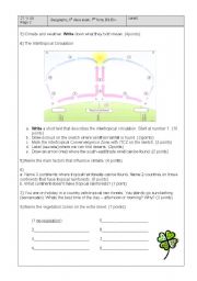 English worksheet: class test earth in space, intertropical convergence zone, rainforest