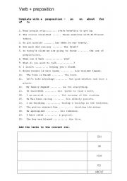 English worksheet: Verb + prepositon