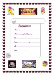 English Worksheet: birthday invitation