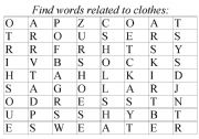 English worksheet: Clothes wordsearch