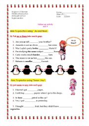 English Worksheet: as than / some and any