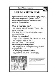 English Worksheet: Reading: Life of a rugby star