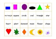 English Worksheet: Shapes, Colours, Prepositions - Memory