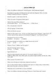 English Worksheet: quiz on british life
