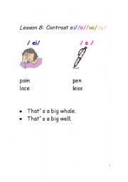 English worksheet: Phonetics-vowel contrast /a-ae-e-ei/