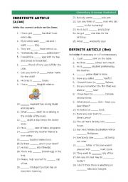English Worksheet: ARTICLES (a/an/the) -Part of Elementary Grammar Worksheets