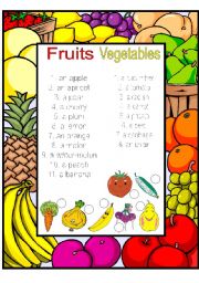 Fruits and vegetables vocabulary